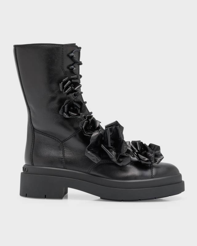 Nari Floral Leather Combat Booties